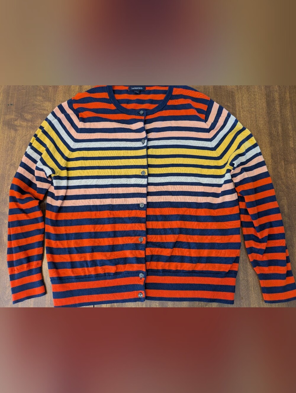 Lands End Supima Cotton Striped Cardigan Large